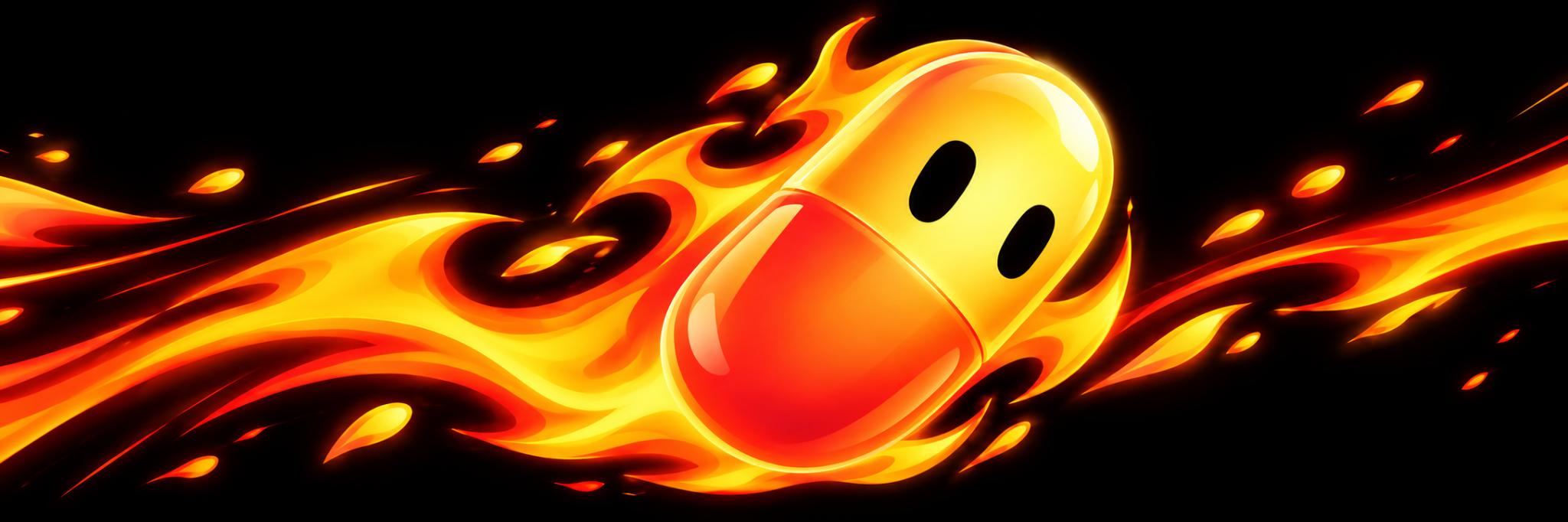 Original HOTPUMP banner with its flame mascot streaking across a black field