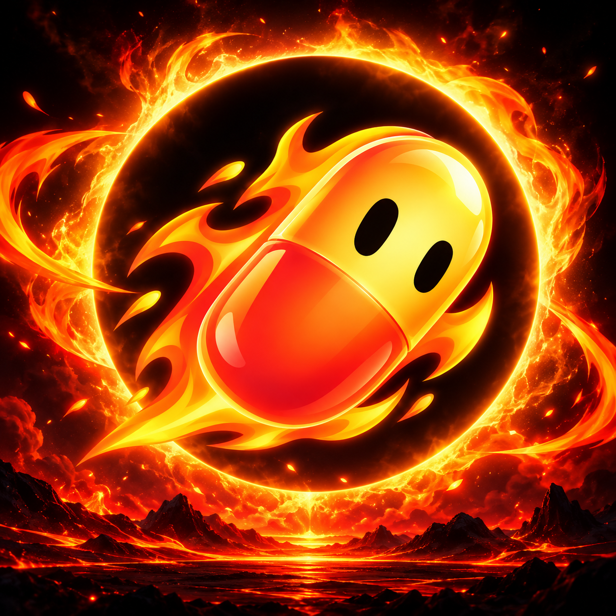 HOTPUMP glowing at the center of a fiery eclipse