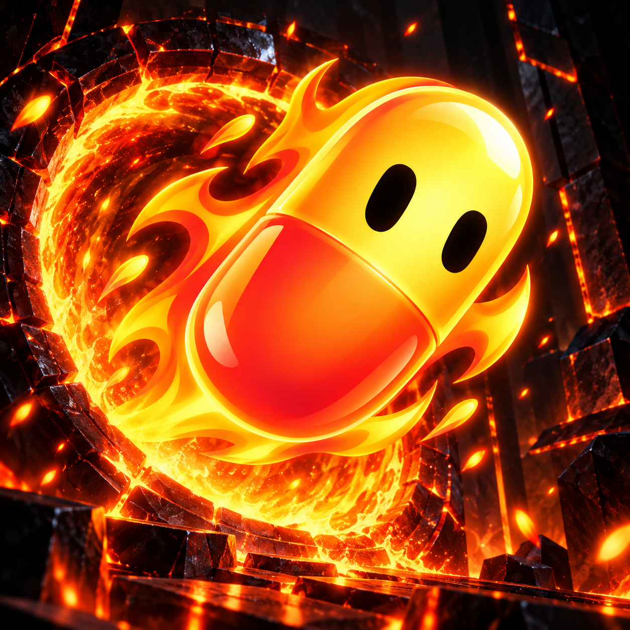 HOTPUMP emerges through a glowing molten portal